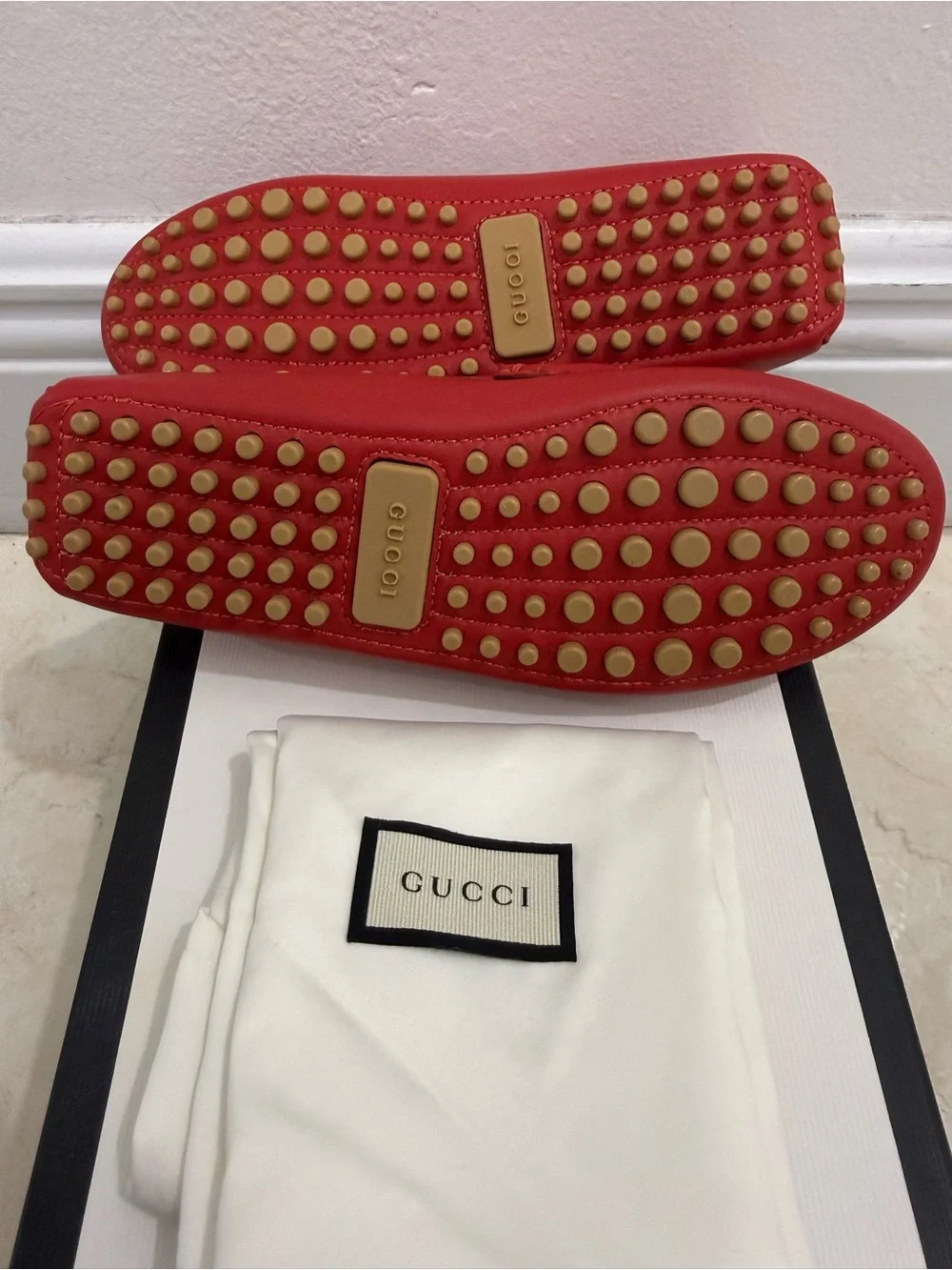 Gucci Kids Red Leather Driving Loafers with Silver Horsebit Size 30/12.5 NWT NIB